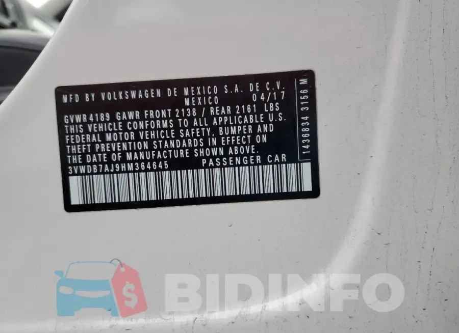 3VWDB7AJ9HM364645 Photo# 12