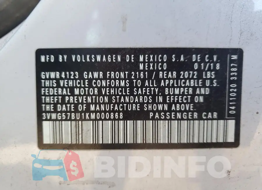 3VWG57BU1KM000868 Photo# 13
