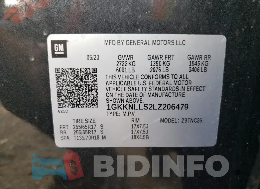 1GKKNLLS2LZ206479 Photo# 13
