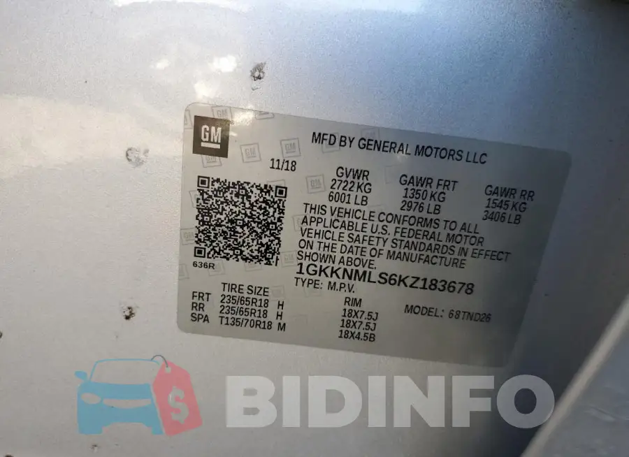1GKKNMLS6KZ183678 Photo# 12