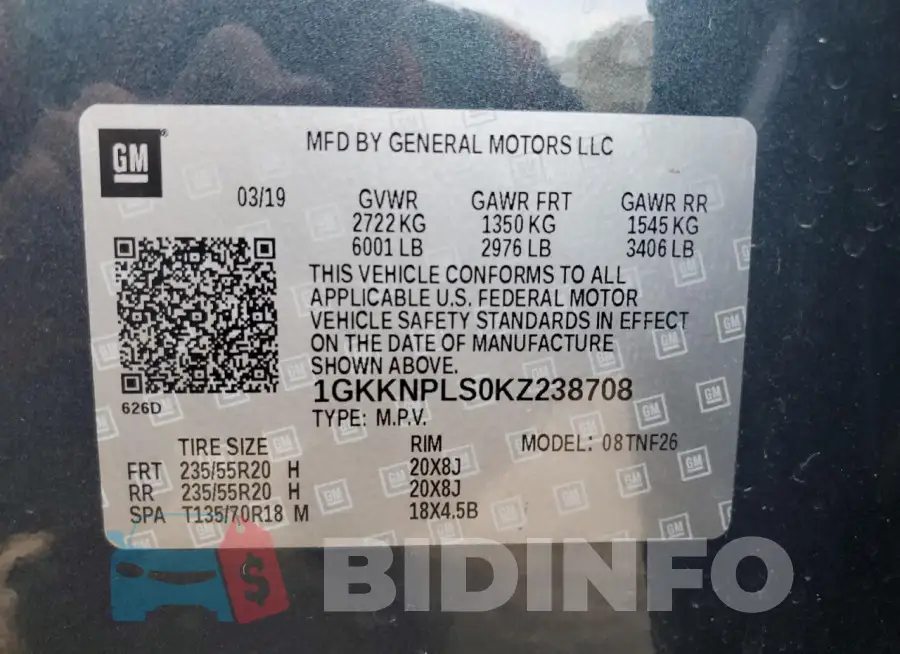 1GKKNPLS0KZ238708 Photo# 13