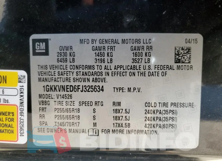 1GKKVNED6FJ325634 Photo# 13