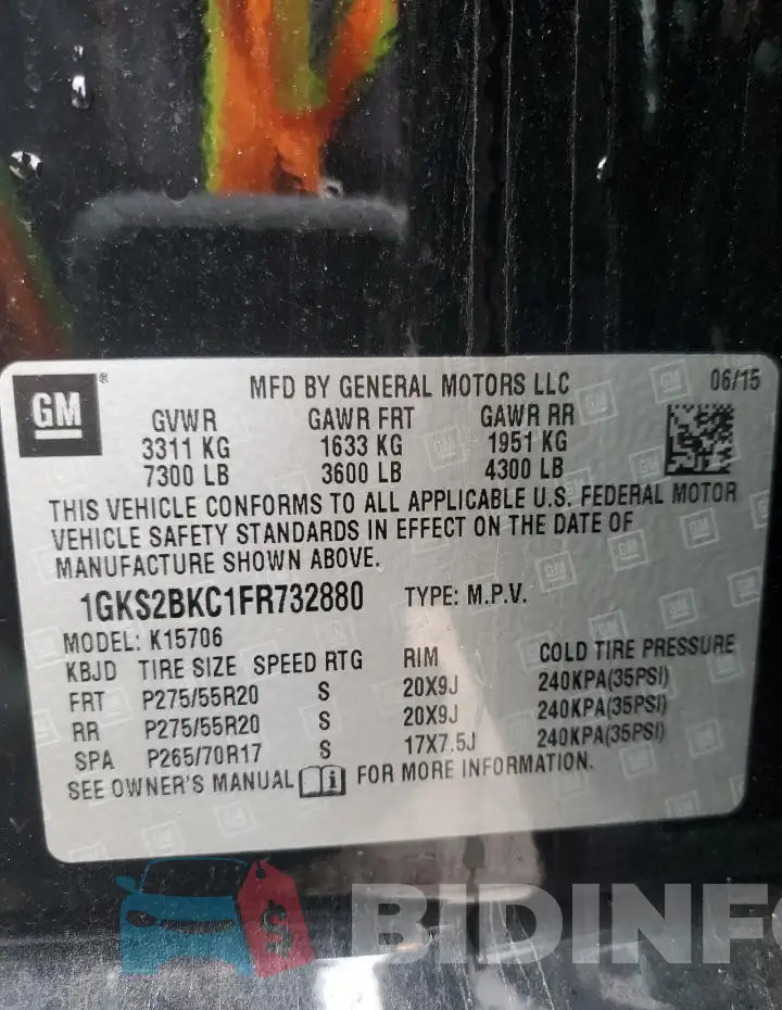 1GKS2BKC1FR732880 Photo# 13