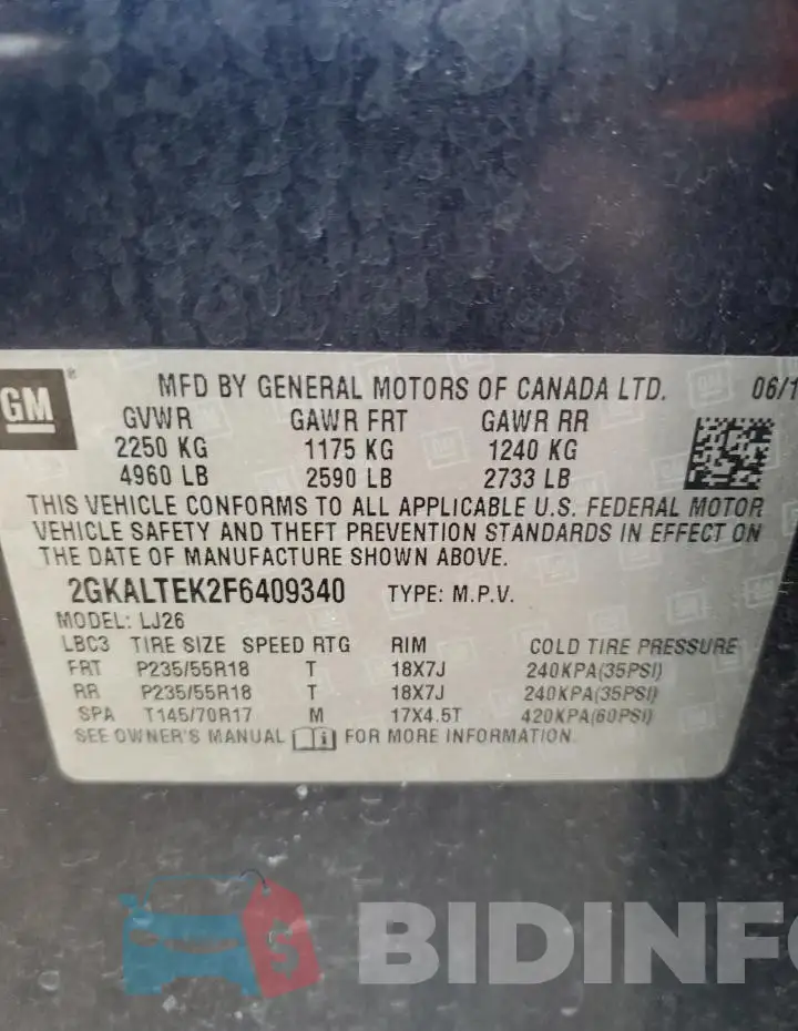 2GKALTEK2F6409340 Photo# 13