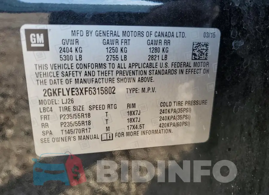 2GKFLYE3XF6315802 Photo# 14