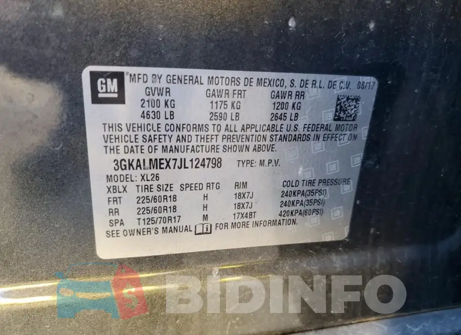 3GKALMEX7JL124798 Photo# 14