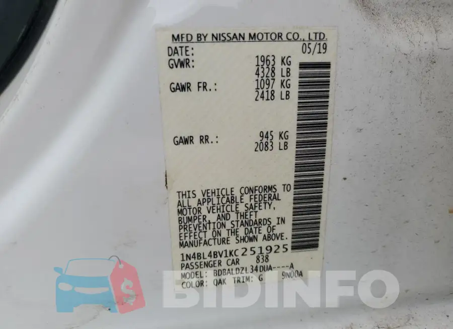 1N4BL4BV1KC251925 Photo# 13