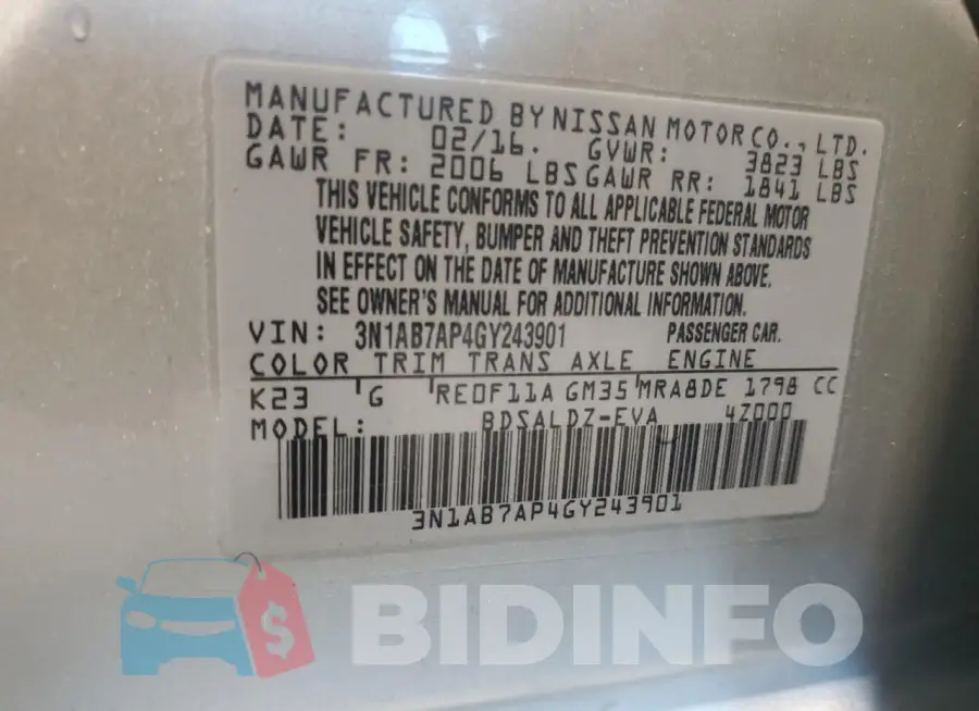 3N1AB7AP4GY243901 Photo# 10