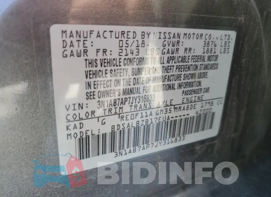 3N1AB7AP7JY316833 Photo# 12
