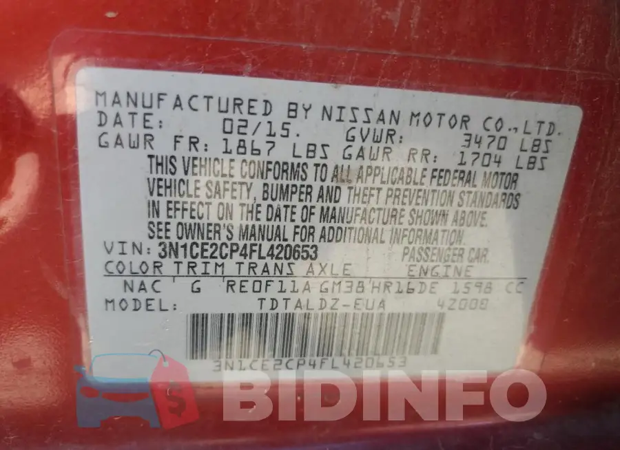 3N1CE2CP4FL420653 Photo# 12