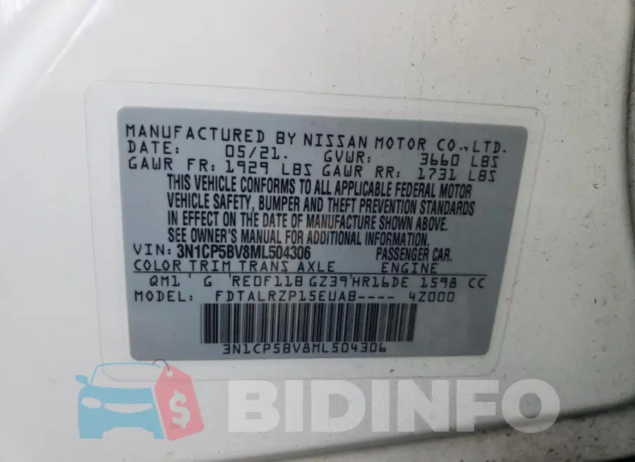 3N1CP5BV8ML504306 Photo# 13