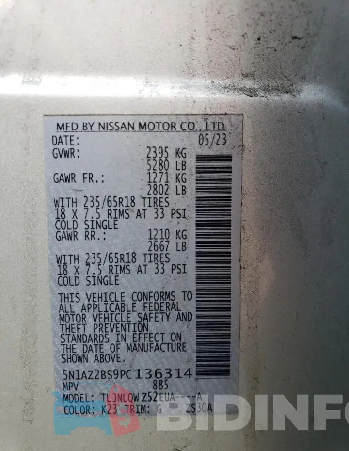 5N1AZ2BS9PC136314 Photo# 13