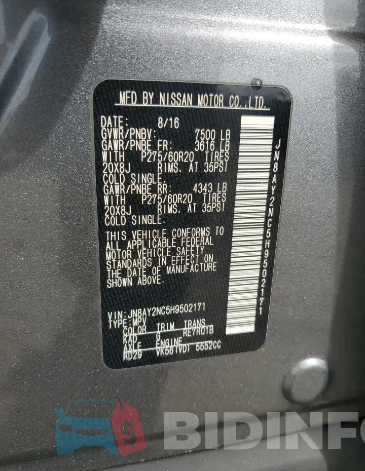 JN8AY2NC5H9502171 Photo# 13