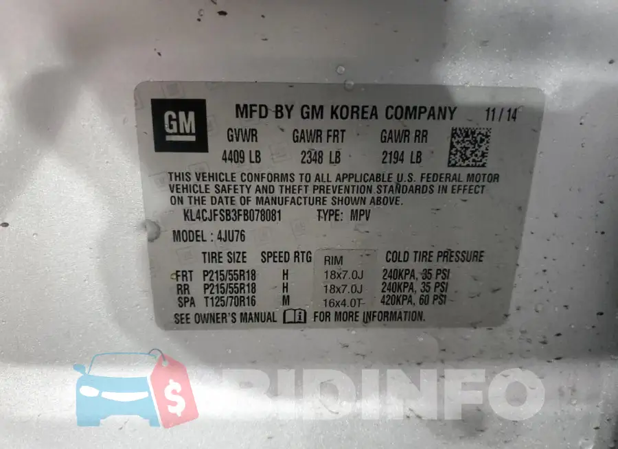 KL4CJFSB3FB078081 Photo# 13
