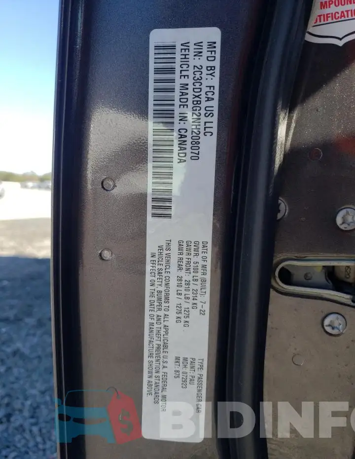 2C3CDXBG2NH208070 Photo# 13