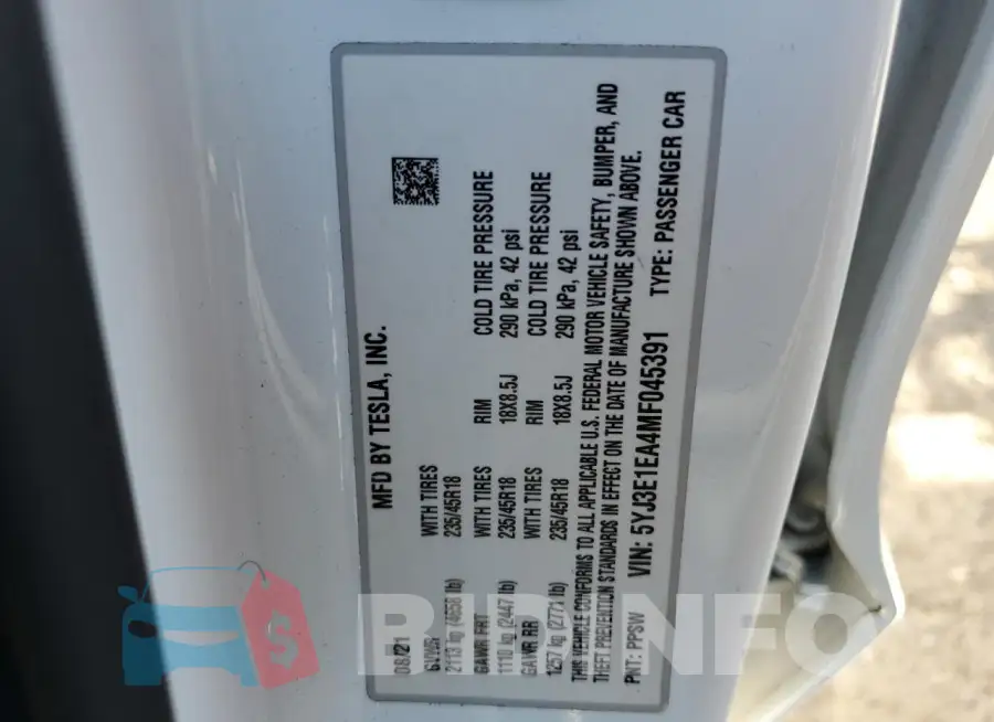 5YJ3E1EA4MF045391 Photo# 12
