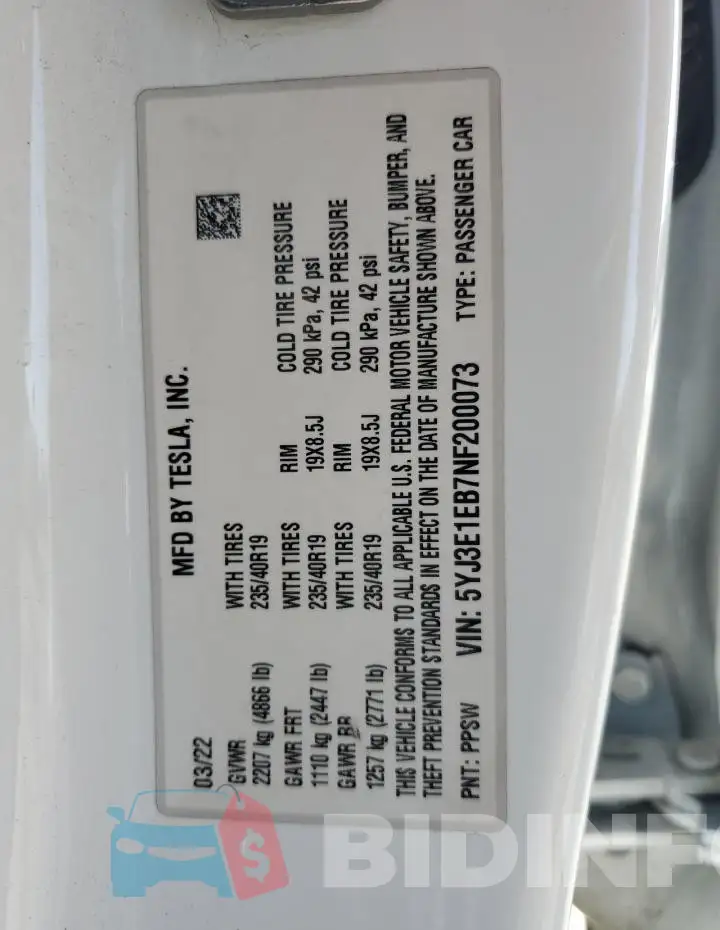 5YJ3E1EB7NF200073 Photo# 12