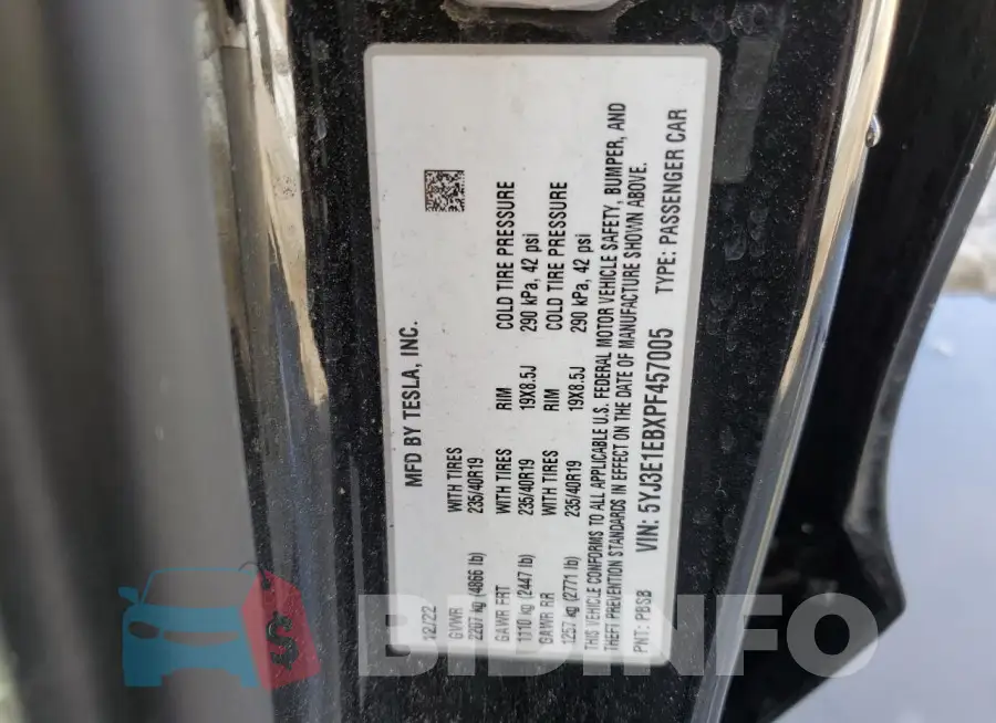 5YJ3E1EBXPF457005 Photo# 12