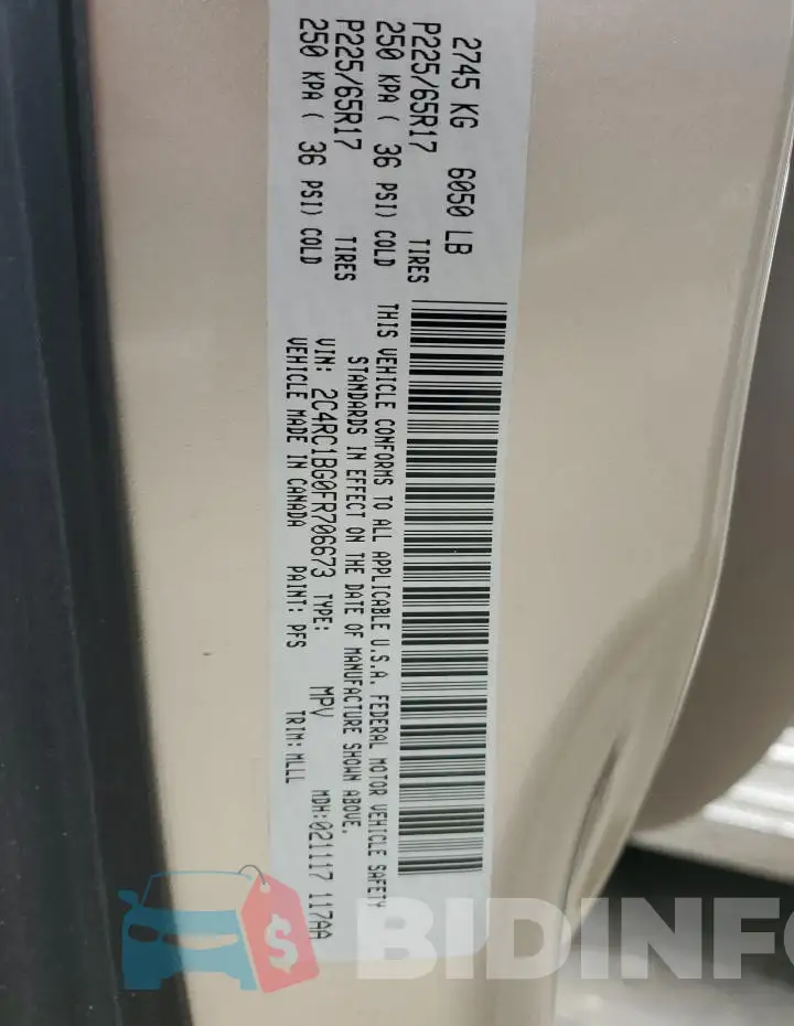 2C4RC1BG0FR706673 Photo# 13