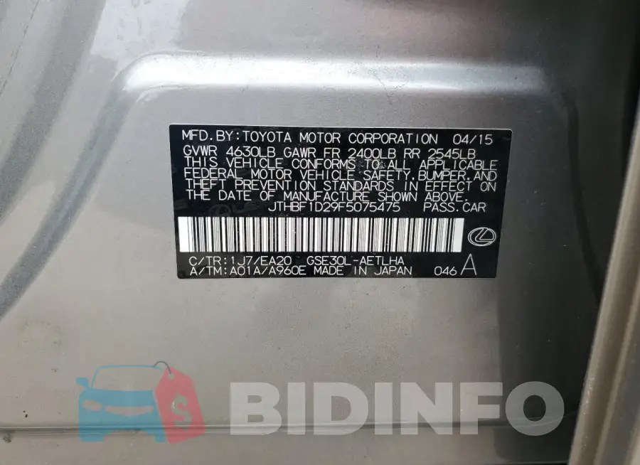 JTHBF1D29F5075475 Photo# 12