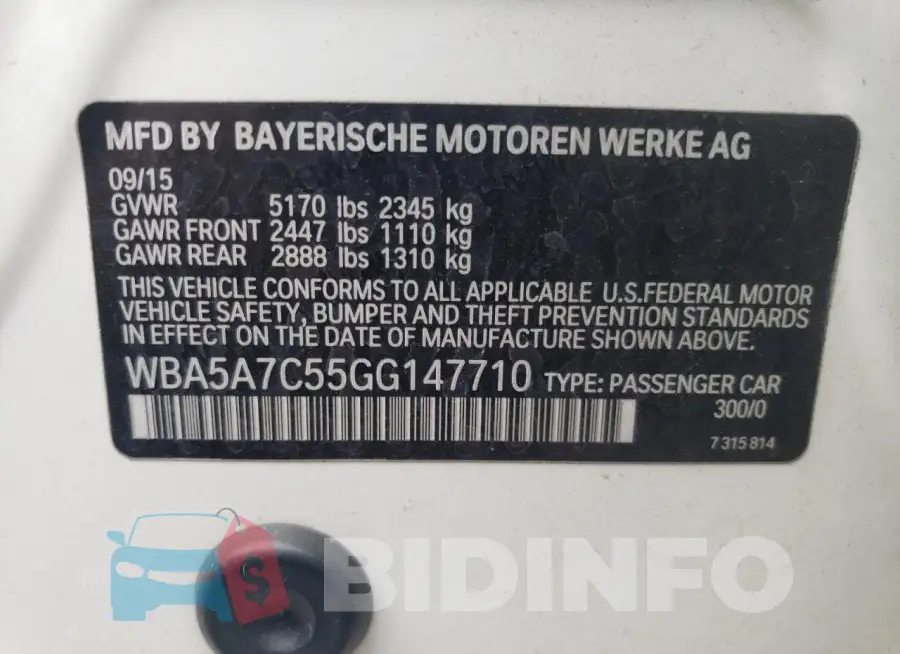 WBA5A7C55GG147710 Photo# 12