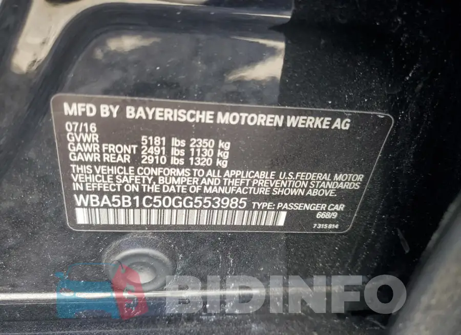 WBA5B1C50GG553985 Photo# 12