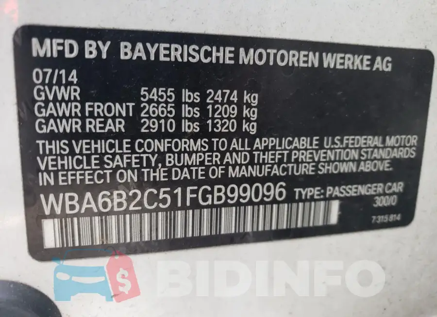WBA6B2C51FGB99096 Photo# 12