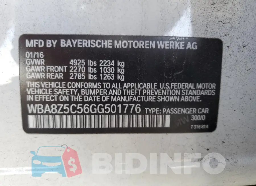 WBA8Z5C56GG501776 Photo# 13