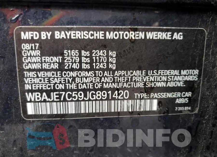 WBAJE7C59JG891420 Photo# 12