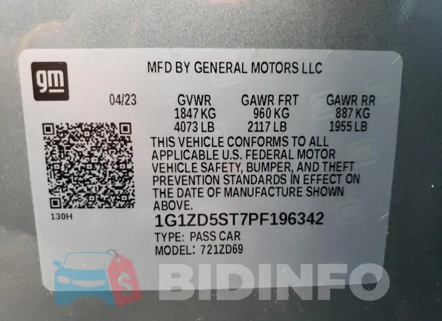 1G1ZD5ST7PF196342 Photo# 13