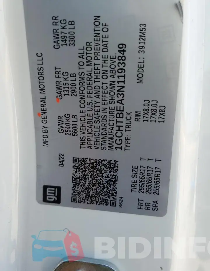 1GCHTBEA3N1193849 Photo# 12