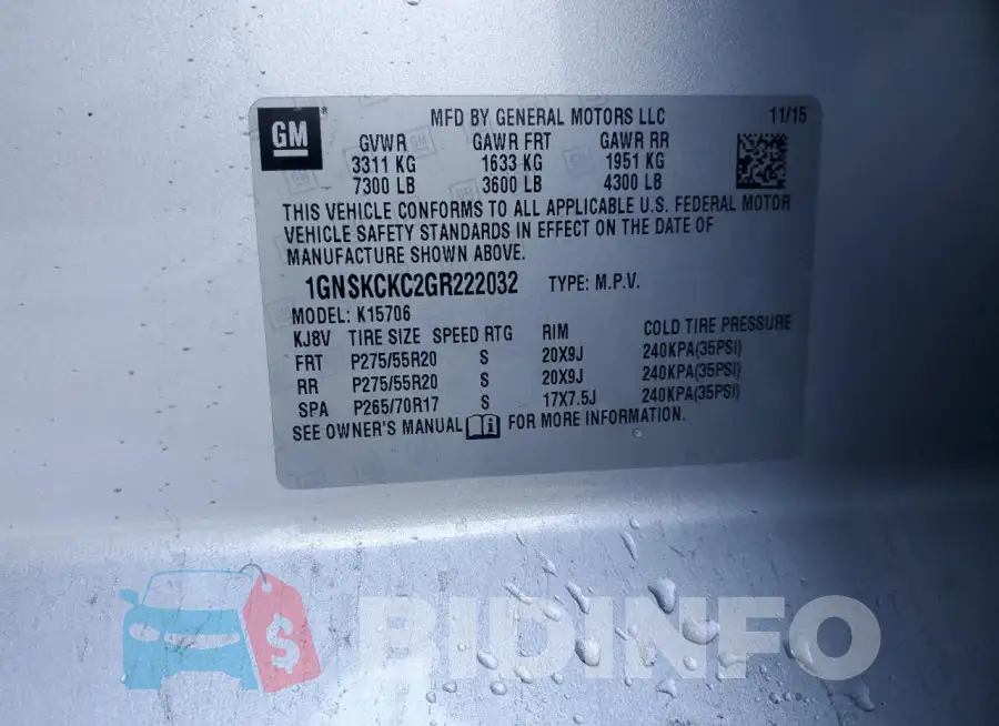 1GNSKCKC2GR222032 Photo# 13