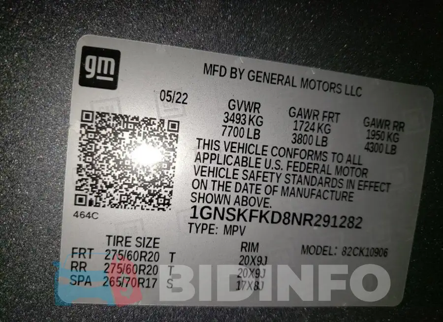 1GNSKFKD8NR291282 Photo# 14