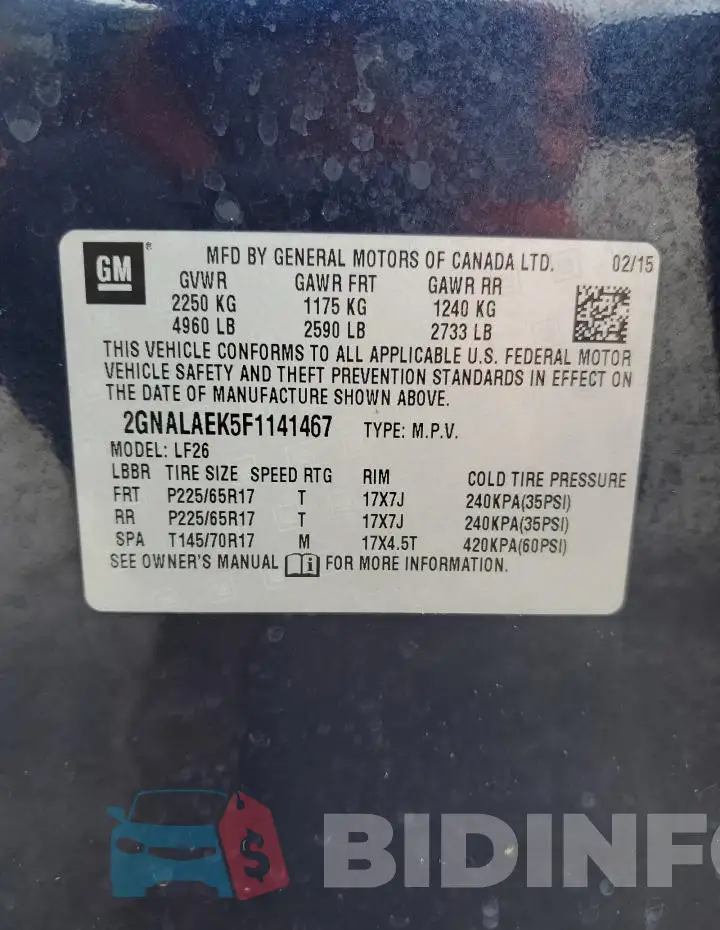 2GNALAEK5F1141467 Photo# 14