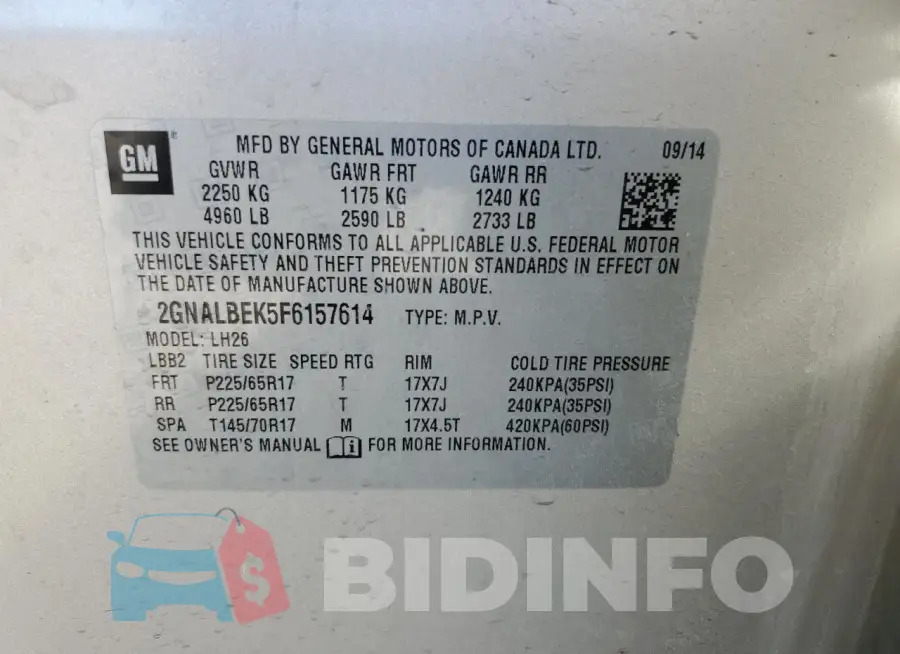 2GNALBEK5F6157614 Photo# 13