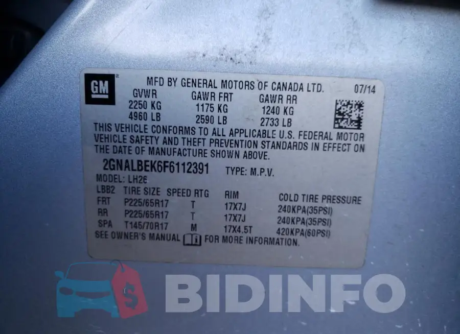 2GNALBEK6F6112391 Photo# 13