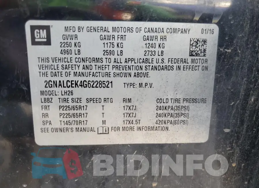 2GNALCEK4G6228521 Photo# 13
