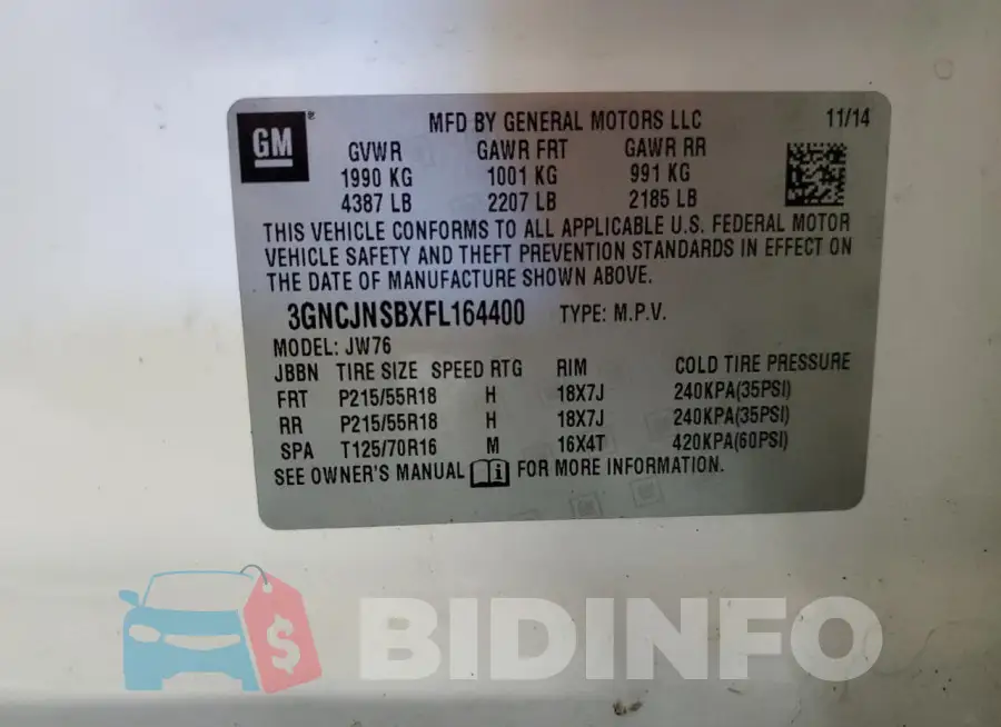 3GNCJNSBXFL164400 Photo# 13