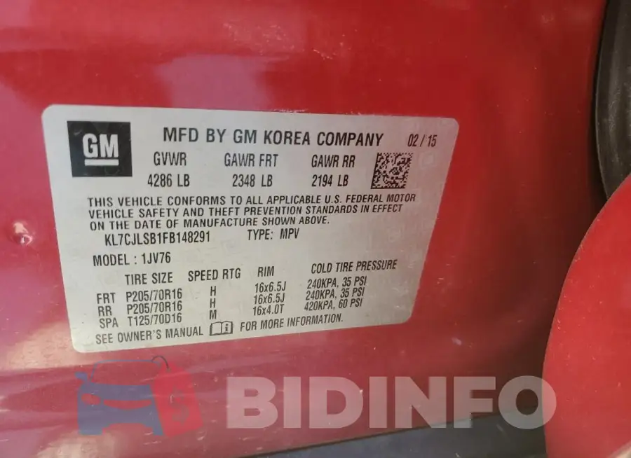 KL7CJLSB1FB148291 Photo# 12