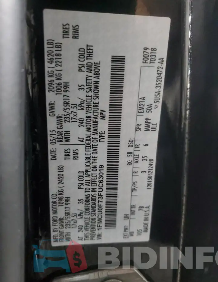 1FMCU0F73FUC63019 Photo# 14 1FMCU0F73FUC63019 Photo# 14