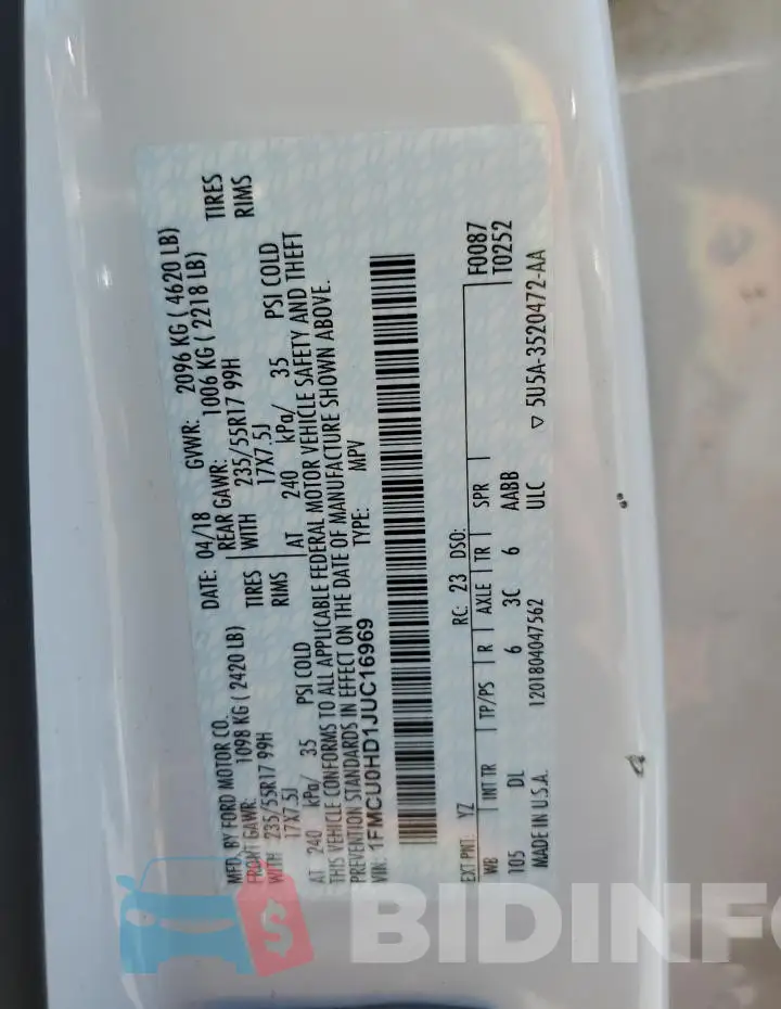 1FMCU0HD1JUC16969 Photo# 13