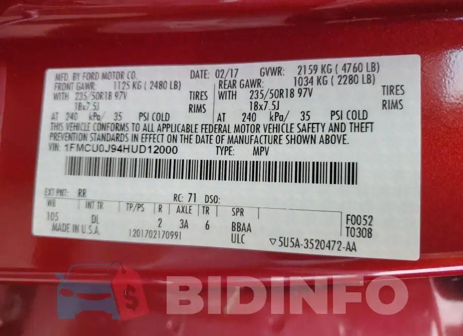 1FMCU0J94HUD12000 Photo# 13