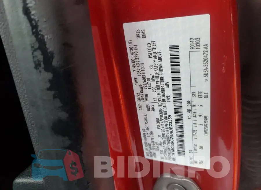 1FMCU9CZ9NUB23355 Photo# 12