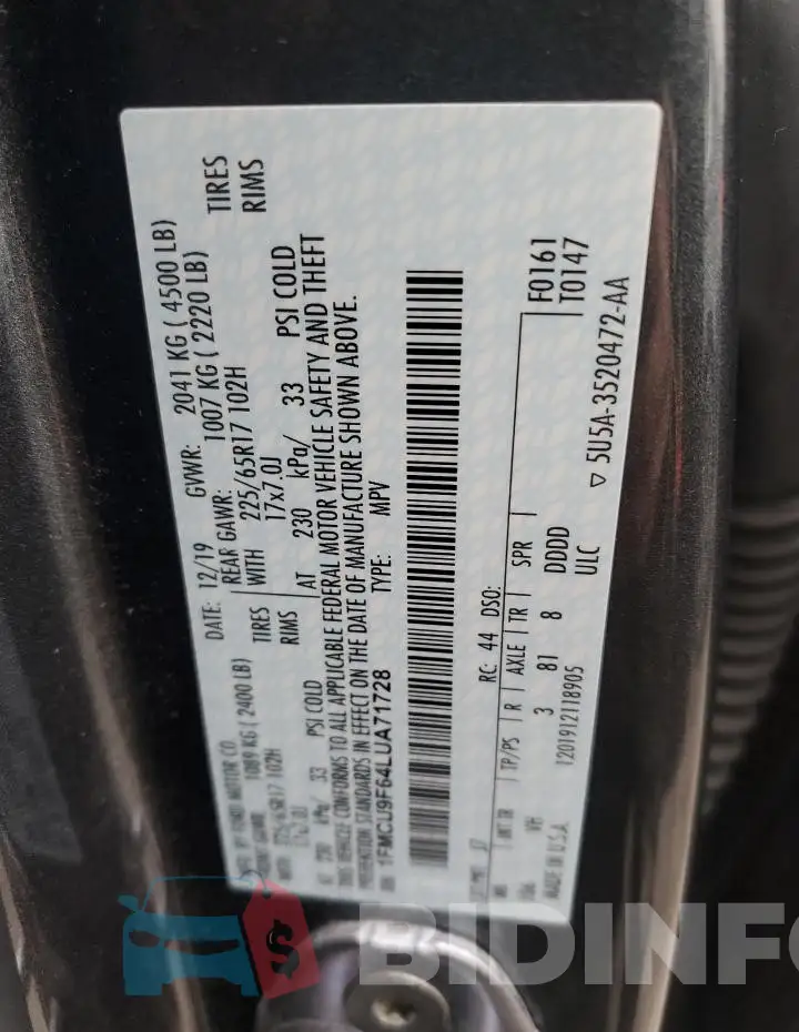 1FMCU9F64LUA71728 Photo# 13
