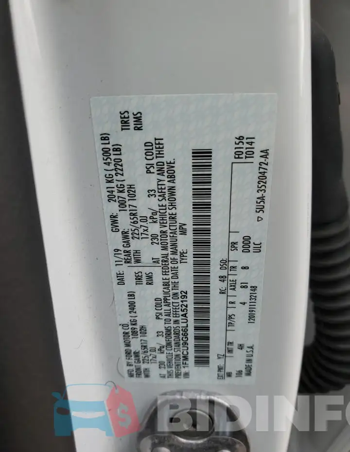 1FMCU9G66LUA52192 Photo# 12