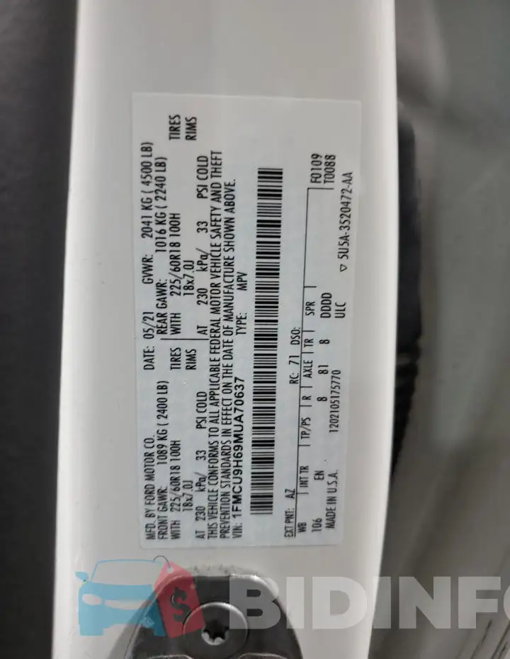 1FMCU9H69MUA70637 Photo# 14