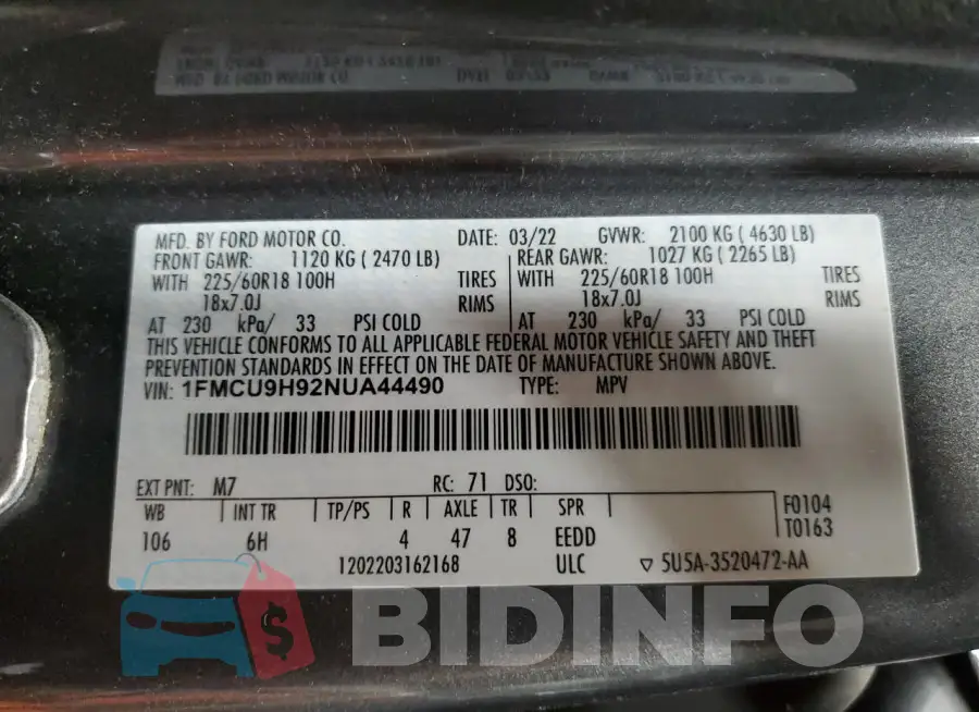 1FMCU9H92NUA44490 Photo# 14