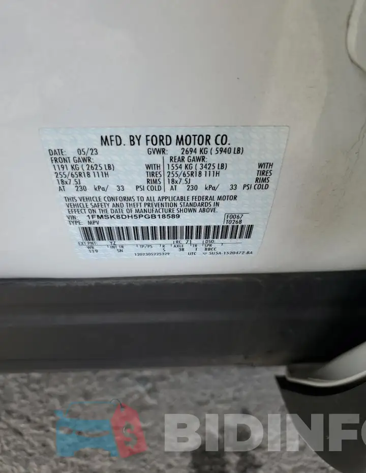 1FMSK8DH5PGB18589 Photo# 14