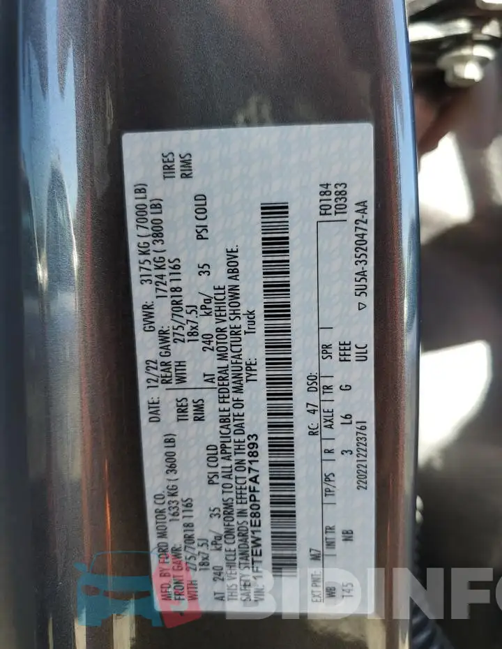 1FTEW1E80PFA71893 Photo# 12