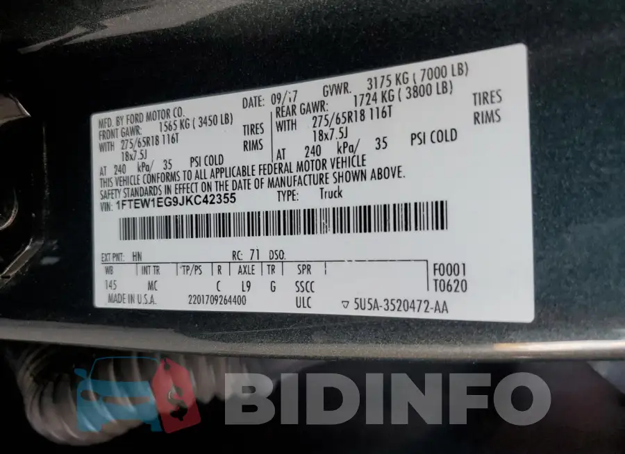 1FTEW1EG9JKC42355 Photo# 12